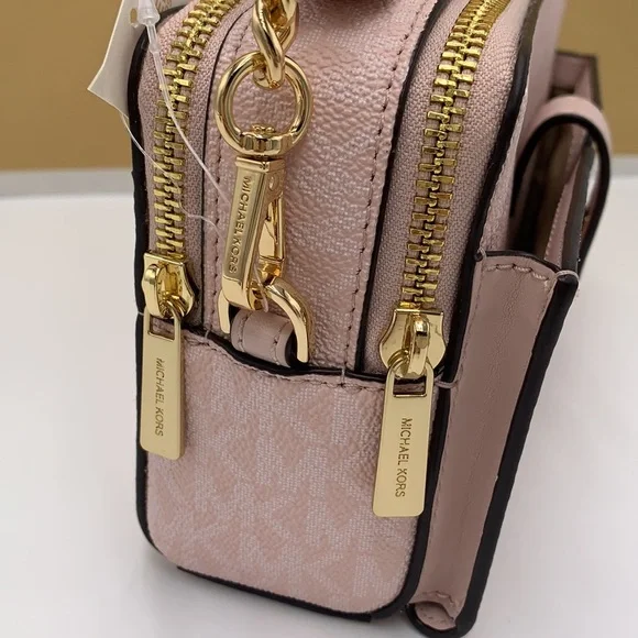 MICHAEL KORS JET SET ITEM MEDIUM DOUBLE ZIP PHONE XBODY LIGHT POWDER BLUSH MULTI - Picture 6 of 16